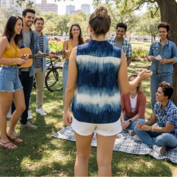 Chicos Blue and White Sleeveless Top Size 1/Medium - Picture 4 of 8